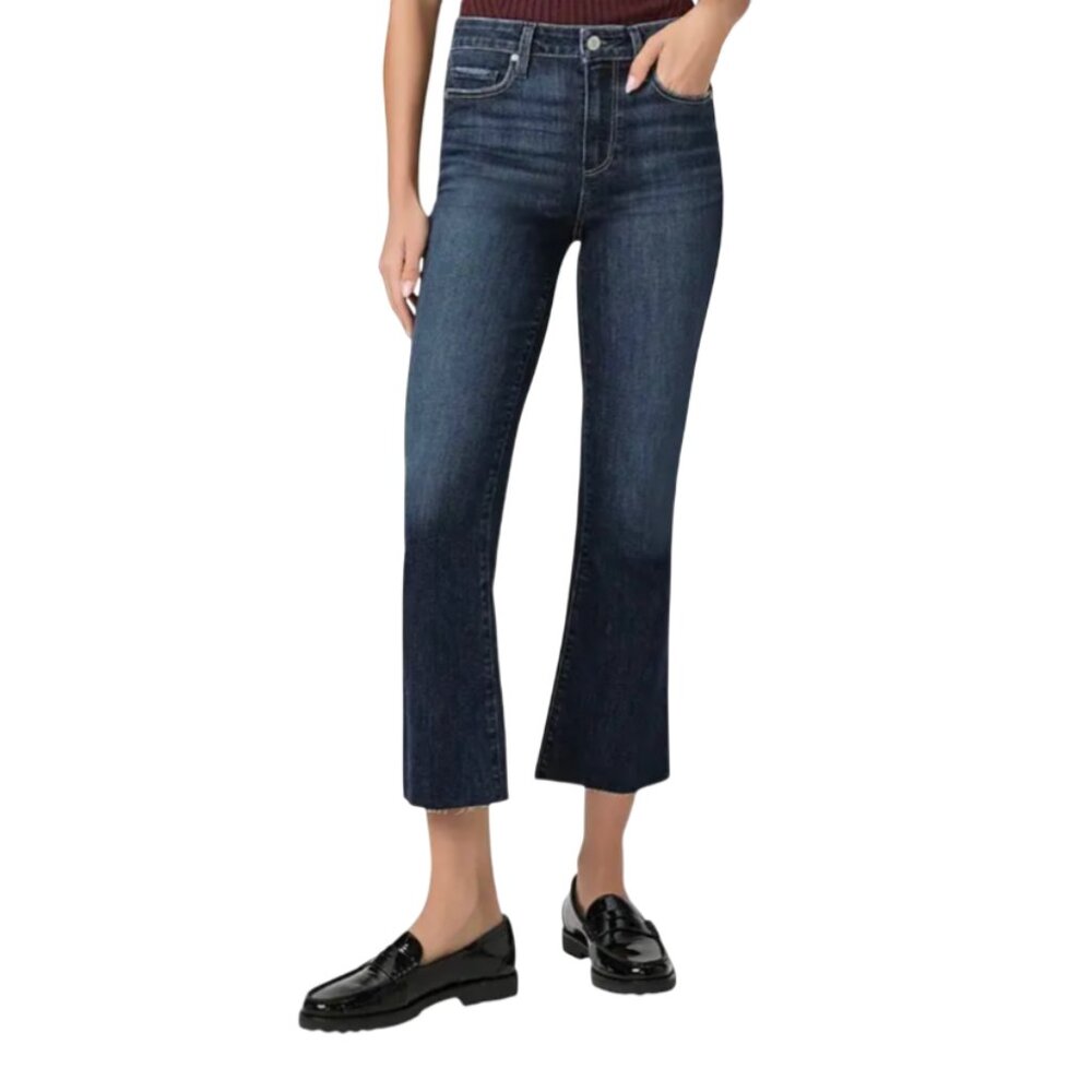 Paige Colette Crop Flare Jeans Womens 29 Blue Shipwreck High Rise Raw Hem Denim - Picture 15 of 15